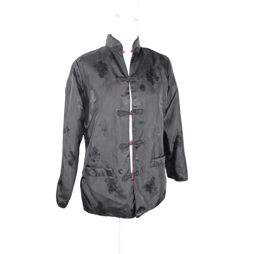 Vintage Oriental Reversable Jacket Frog Closure Black and Red with Pockets M